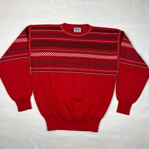 Vtg Meister Mens Alpine Sweater Sz Medium 80s Wool Blend Red Fair Isle Nordic B6